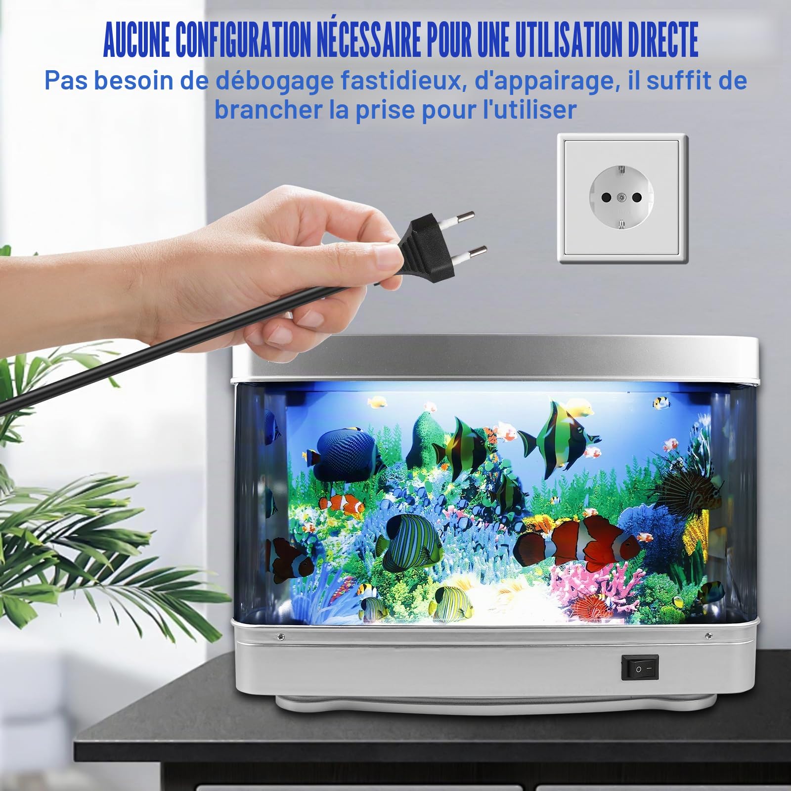 Lampe LED pour aquarium, lampe de nuit décorative, petit aquarium artificiel, lampe pour poissons tropicaux, lampe de paysage d'aquarium avec prise UE, aquarium artificiel pour salon, bureau,