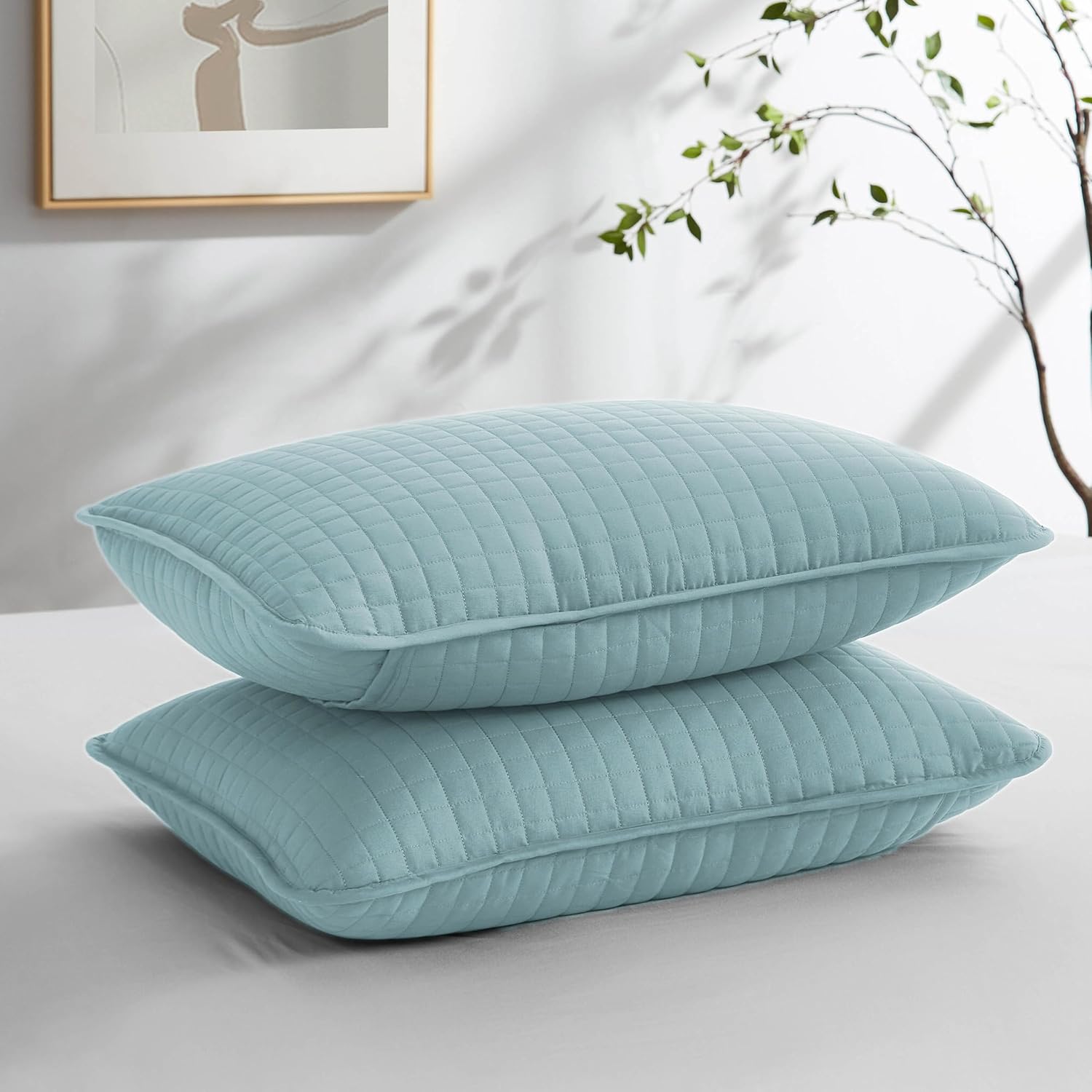 Southshore Fine Living, Inc. Blue Pillow Covers 20″x26″, Decorative Pillow Shams Standard Size Set of 2, Fits Queen or Full Size Bed Pillows, Quilted Sham Covers to Match Queen Quilt, Sky Blue Southshore Fine Living, Inc. Blue Pillow Covers 20″x26″, Decorative Pillow Shams Standard Size Set of 2, Fits Queen or Full Size Bed Pillows, Quilted Sham Covers to Match Queen Quilt, Sky Blue
