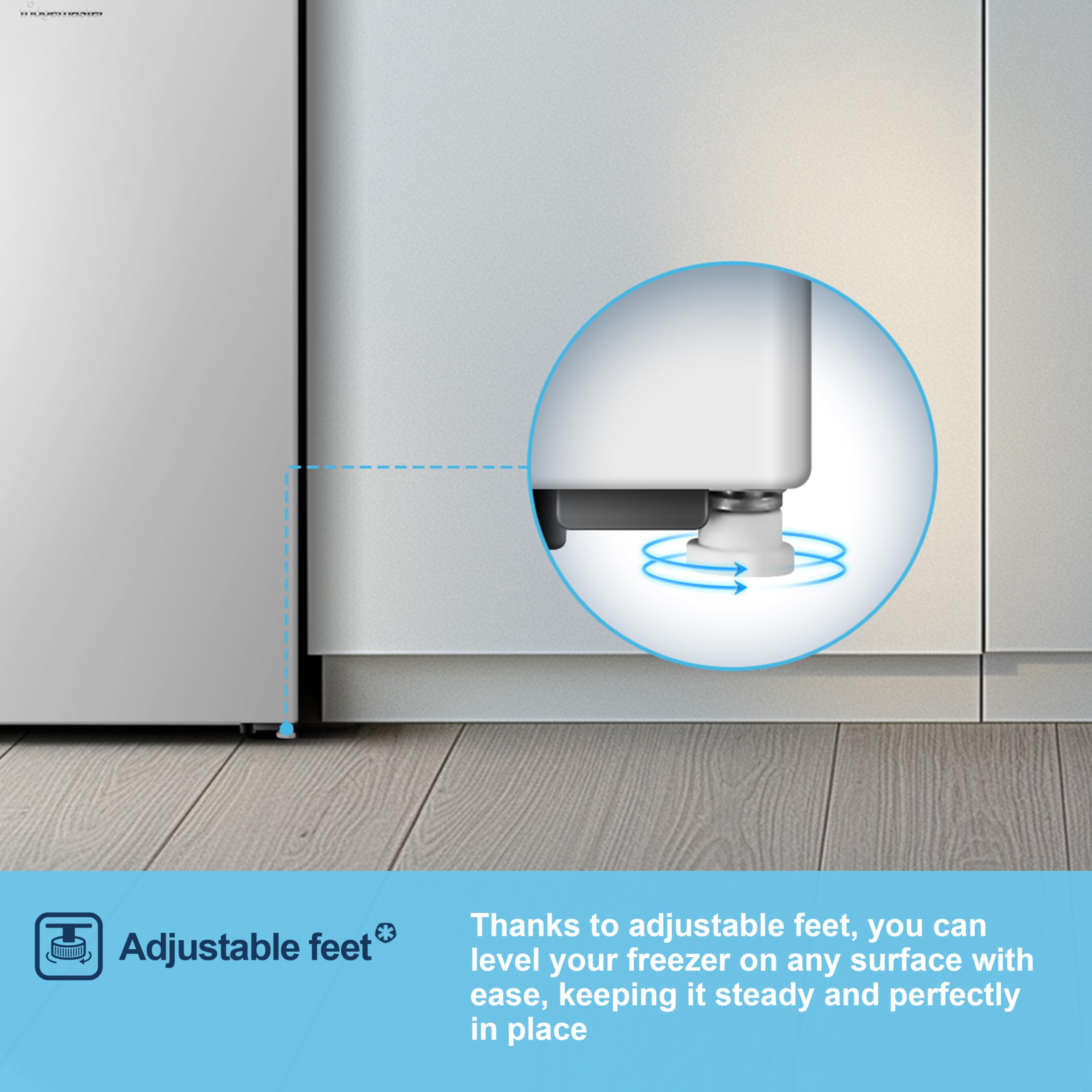 Fridgemaster MUZ4860E Freestanding Undercounter Freezer, 61Litres, 4 Star Freezer Rating, 48cm width, E Rated in White — view 9