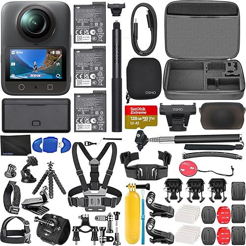 DJI Osmo 360 Adventure Combo, 360 Camera with 1-Inch 360° Imaging, Extended Battery Life with 3 Batteries, Native 8K 360° Video Bundle with 128GB Memory, Card Reader + 50 Piece Accessory Kit