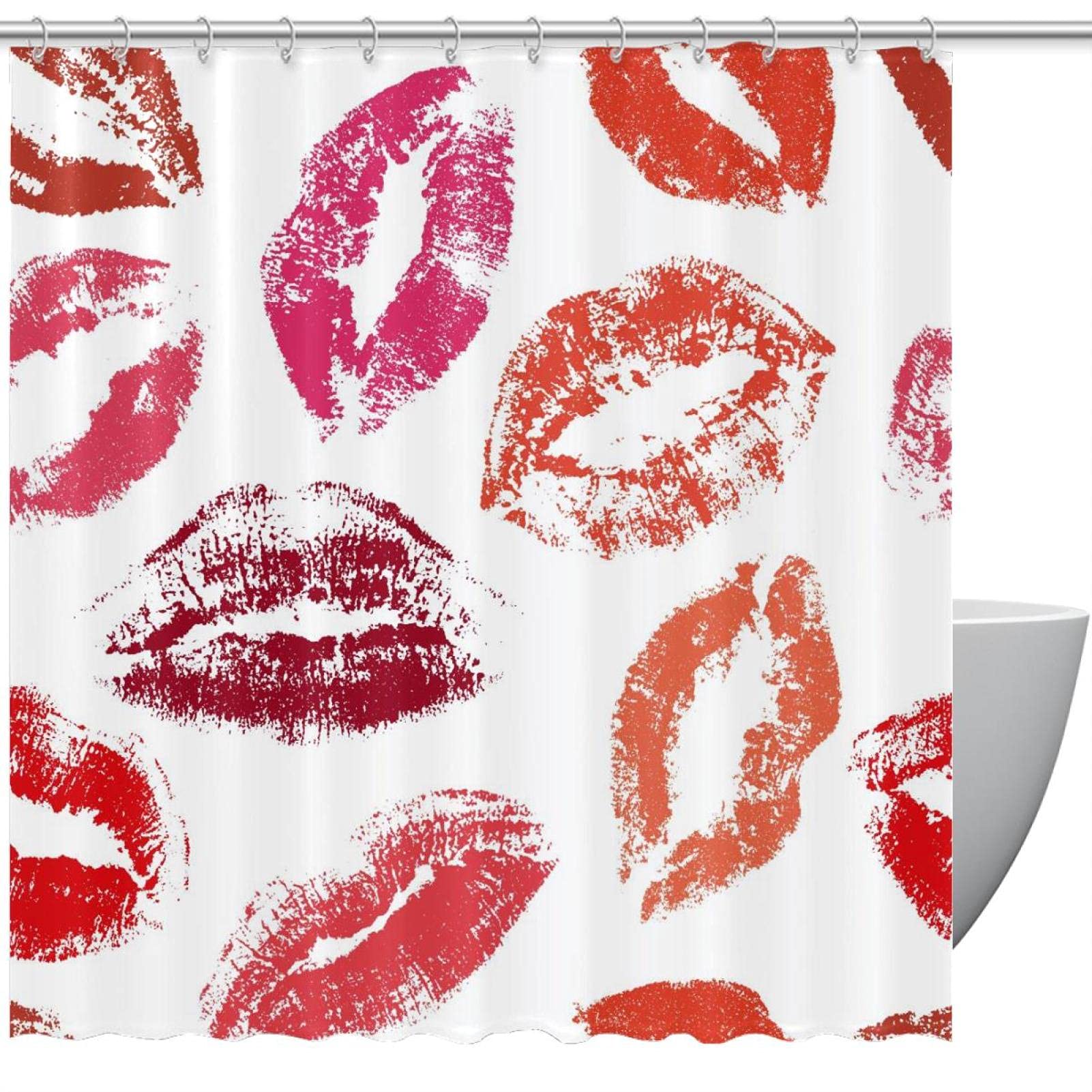 Rideau de douche en tissu anti-moisissure chic motif lèvres pour grande salle de bain
