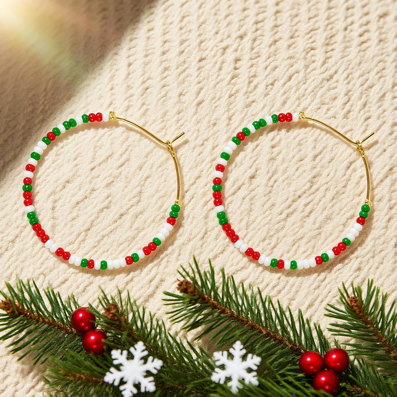 Sonatomber Handmade Boho Colorful Beaded Large Gold Hoop Earrings for Women, Bohemian Seed Beads Circle Hoops Cartilage Hypoallergenic Holiday Prom Jewelry Gift - Image 7