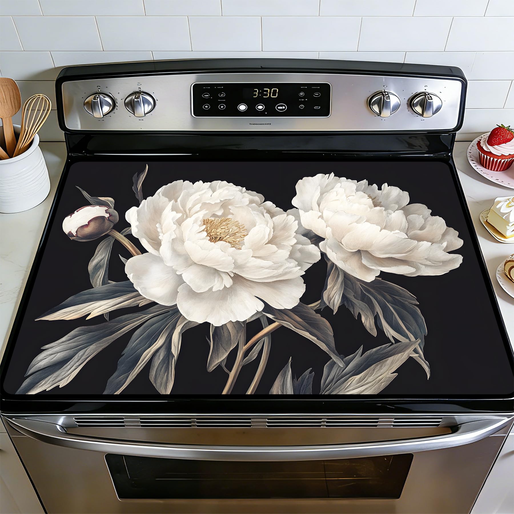 BVBOX Stove Top Cover for Electric Stove, 28" x 20" Glass Cooktop Protector Mat with Hanging Loops, Anti-Scratch Non-Slip Dish Drying Mat, Washable Countertop Pad