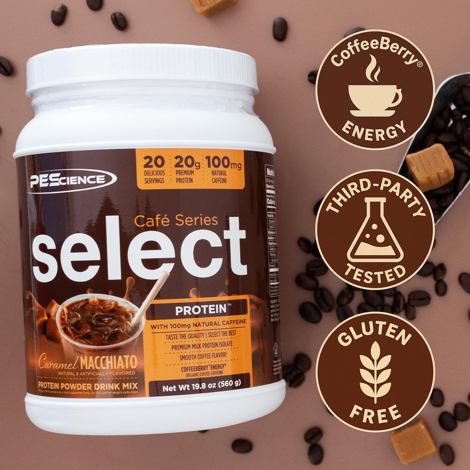 PEScience Select Cafe Protein Coffee Flavored Powder, Caramel Macchiato, 100mg Caffeine, 20g Iced Protein Coffee Powder or Creamer, 20 Servings - Image 4