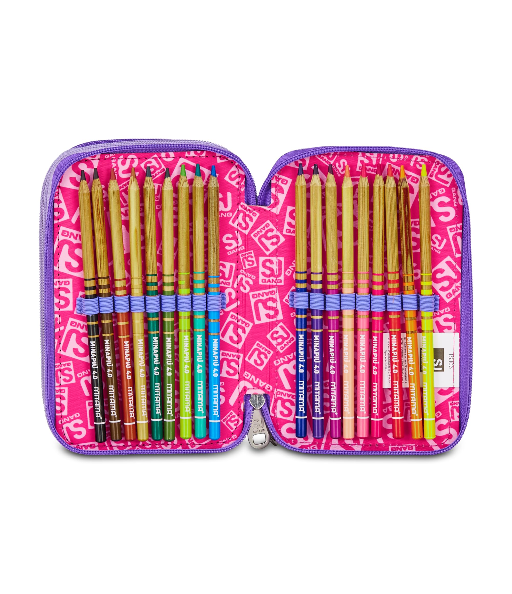 SJ GANG STYLE JAM GANG Astuccio Scuola 3 Zip, Rosa, Portapenne Triplo Scomparto Completo Di Penne, Matite, Colori, Accessori Zaino, Scuole Elementari, Bambina