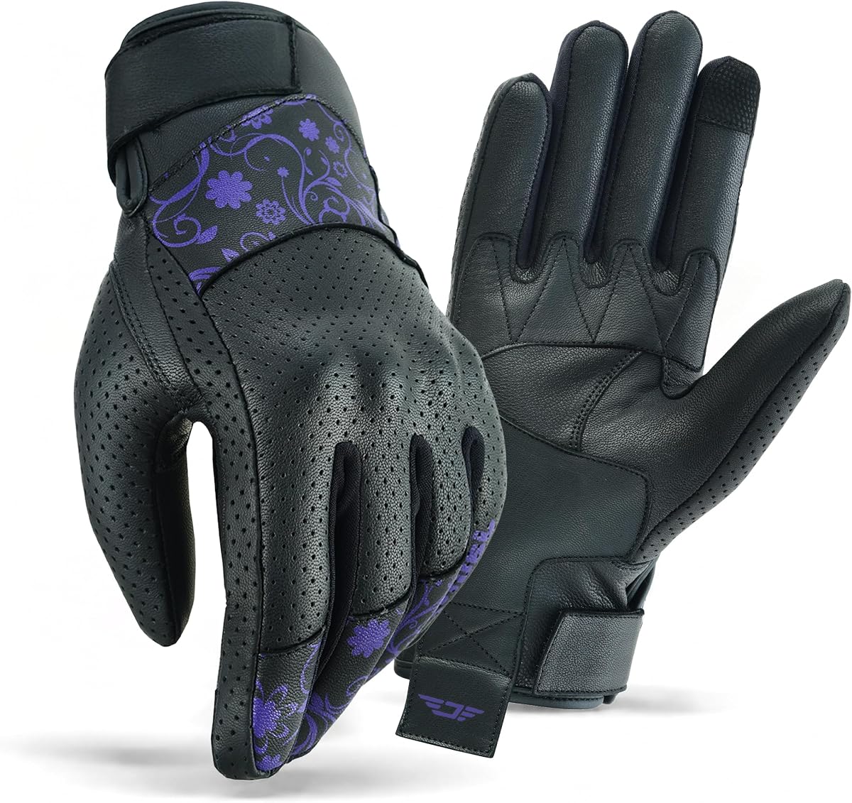JAUNTY Motorcycle Gloves for Women Leather Riding Touchscreen Gloves for Ladies with Hard Knuckle Perforated Breathable Biker, ATV BMX, Combat Motocross, Riding Racing (Purple, Medium)