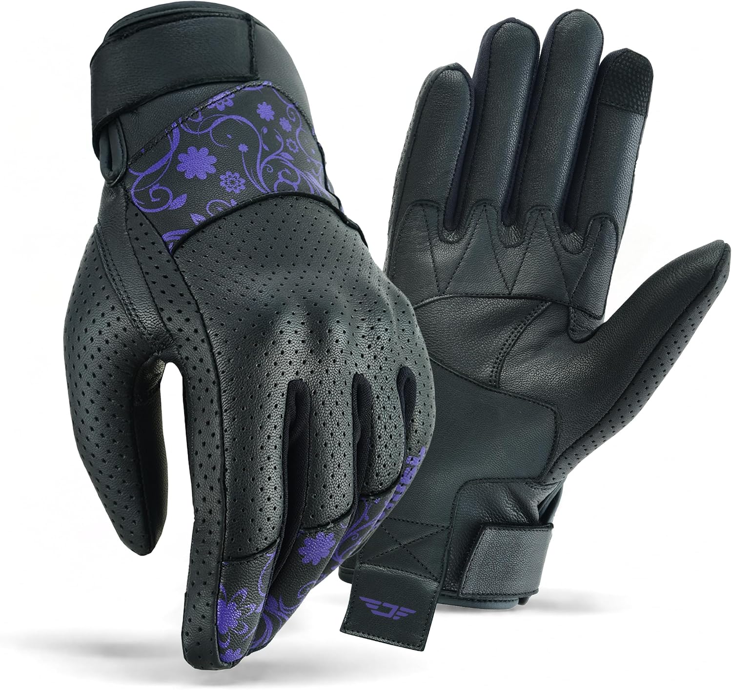 JAUNTY Motorcycle Gloves for Women Leather Riding Touchscreen Gloves for Ladies with Hard Knuckle Perforated Breathable Biker, ATV BMX, Combat Motocross, Riding Racing (Purple, Large)