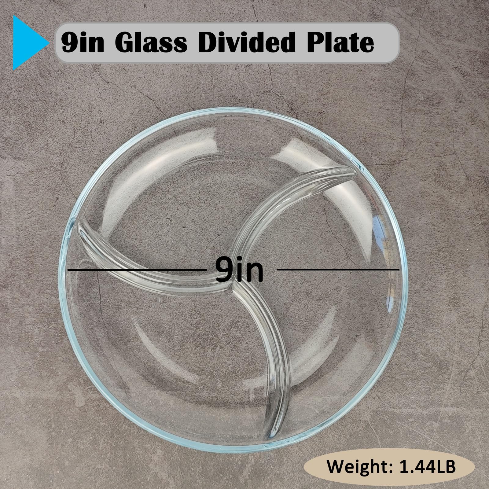 LERIYUFS Glass Divided Plates, 9in Portion Control Plates for Adults, Round Glass Sectioned Plate
