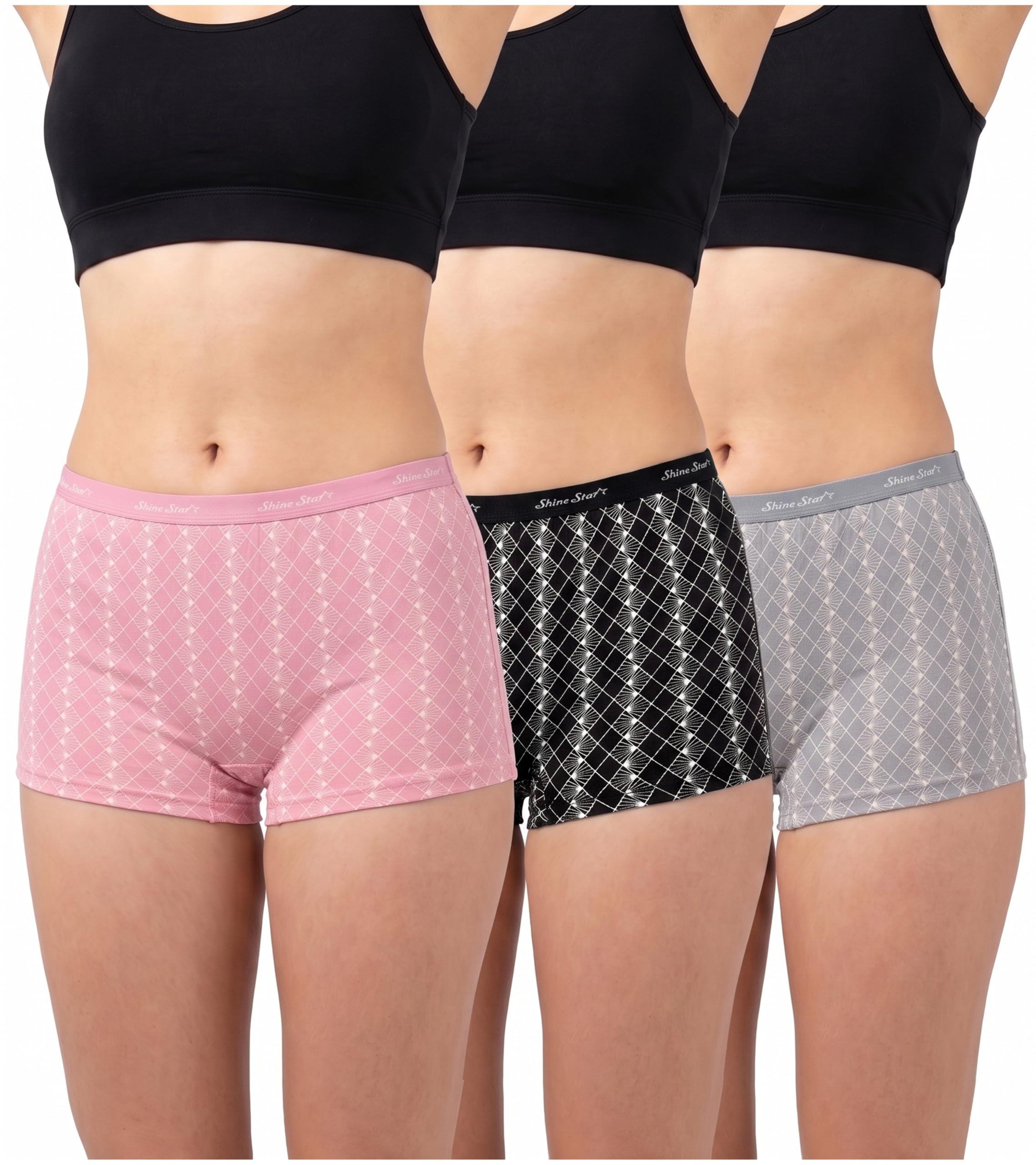 shine star Women's Boyshort Panties Pack of 3 | Soft Polyester Blend Printed Boy Shorts | Full Coverage Stretchable Underwear | Breathable Comfortable Elastic Waist Boxer Briefs for Women & Girls-picture-51
