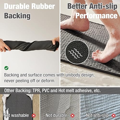 Miniatura 5 de Alfombras de baño antideslizantes, lavables, superabsorbentes, delgadas, pequeñas, de secado rápido, de pelo bajo, color gris oscuro, 16 x 24