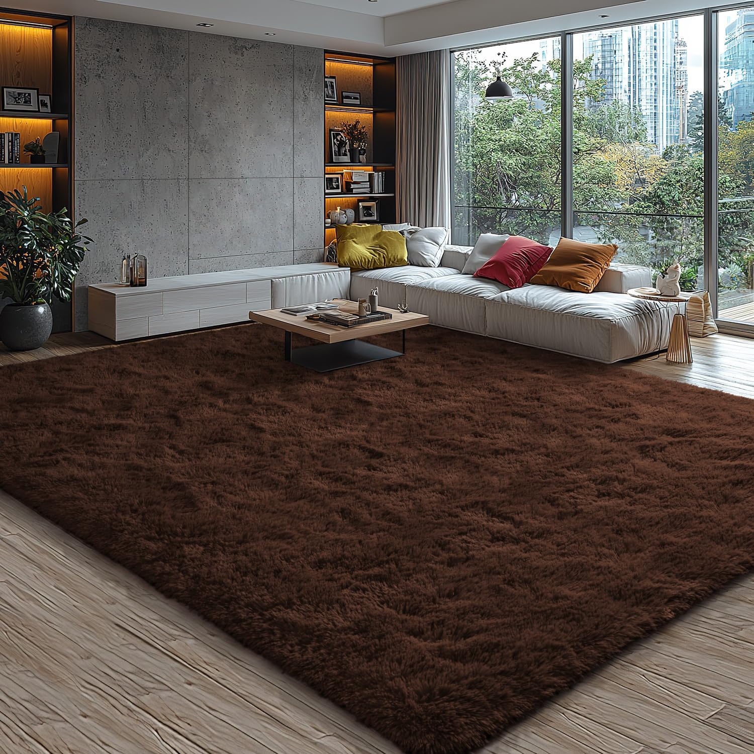 EVOIONOS 5x7 Washable Large Area Rug for Living Room, Fluffy Shag Rug for Bedroom, Ultra Soft Plush Non Slip Carpet for Indoor Floor Bedside Nursery Kids Girls Room Dorm, Home Decor Aesthetic, Coffee Coffee 5' x 7' (Rectangular)