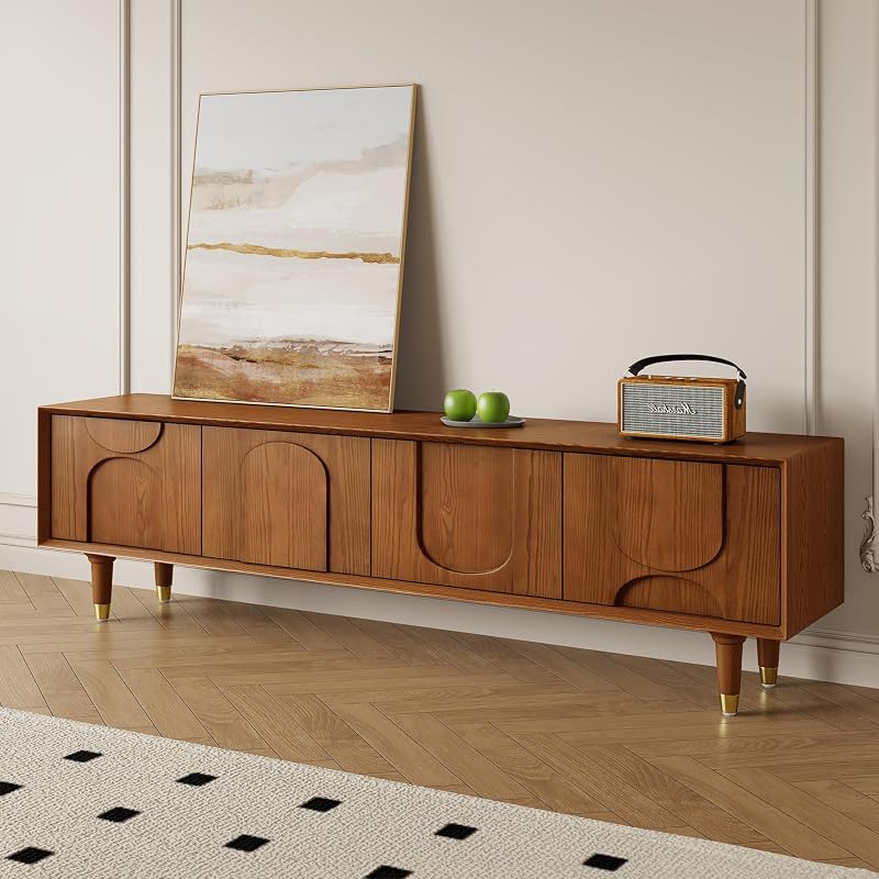 71" Mid Century Modern TV Stand, Full Assembly Walnut Entertainment Center
