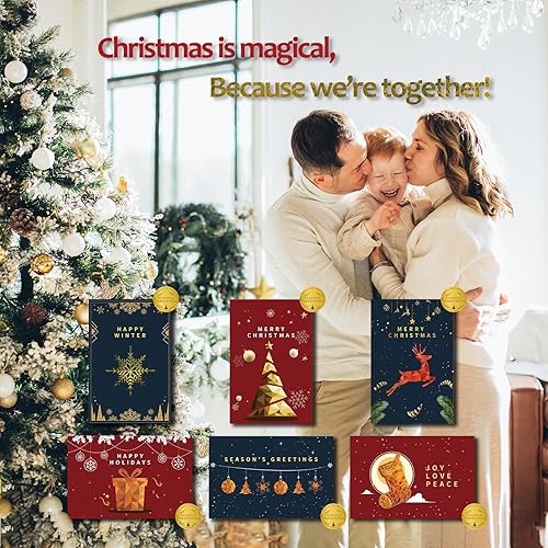 Miniatura 7 de Paquete de 30 tarjetas de Navidad a granel 3D con sobres rojos, calcomanías de sellado, cálidos deseos de alegría y paz para negocios, familia,