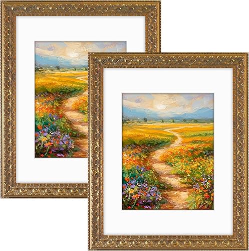 Vista 28 de Golden State Art, Marco de fotos de 11 x 14 pulgadas con paspartú blanco para fotos de 8 x 10 pulgadas y cristal real para exhibición en pared, Oro