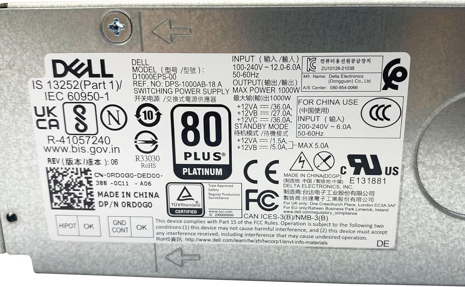 BestParts New 1000W Power Supply Compatible with Dell T3660 XPS 8950 8960 Alienware Aurora R13 R14 R15 Inspiron 3910