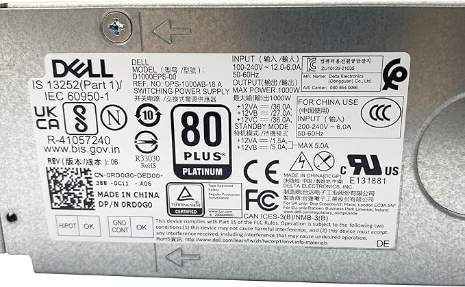 BestParts Fuente de Poder 1000W ATX para Dell T3660 XPS 8950 8960 Alienware Aurora R13 R14 R15 miniatura 3