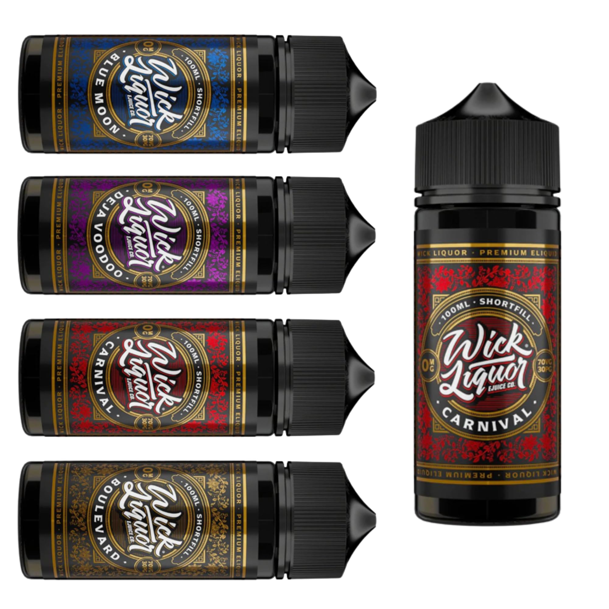 Wick Liquor E Liquid 100ml Premium Vape Juice One Hundred Series No  Nicotine - Nicotine Free 0MG Vape Juice 70VG 30PG Boulevard Shattered  Contra Deja Voodoo (Carnival): Amazon.co.uk: Electronics & Photo