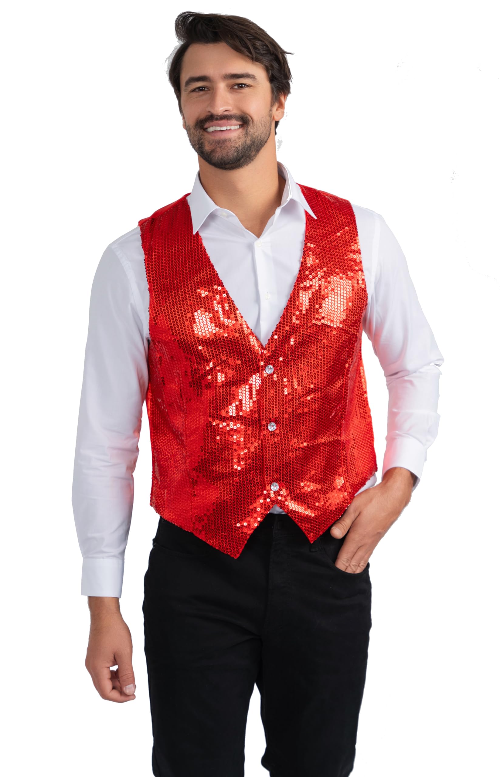 Dress Up America Gilet Rosso Con Paillettes Per Adulto - Gilet Da Ballo Lucido Per Adulti - Costume Da Festa Per Uomo