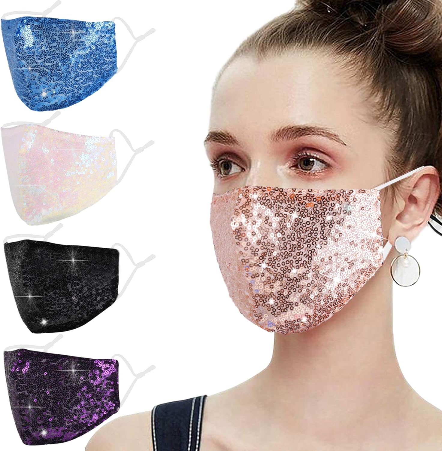 Sequin Bling Face Mask with Adjustable Ear Loops for Women Sparkle Glitter Cover Diamond Bedazzled Crystal Decorative Covering Fashion Pretty Green Washable Reusable Protection Designer Madks Facemask