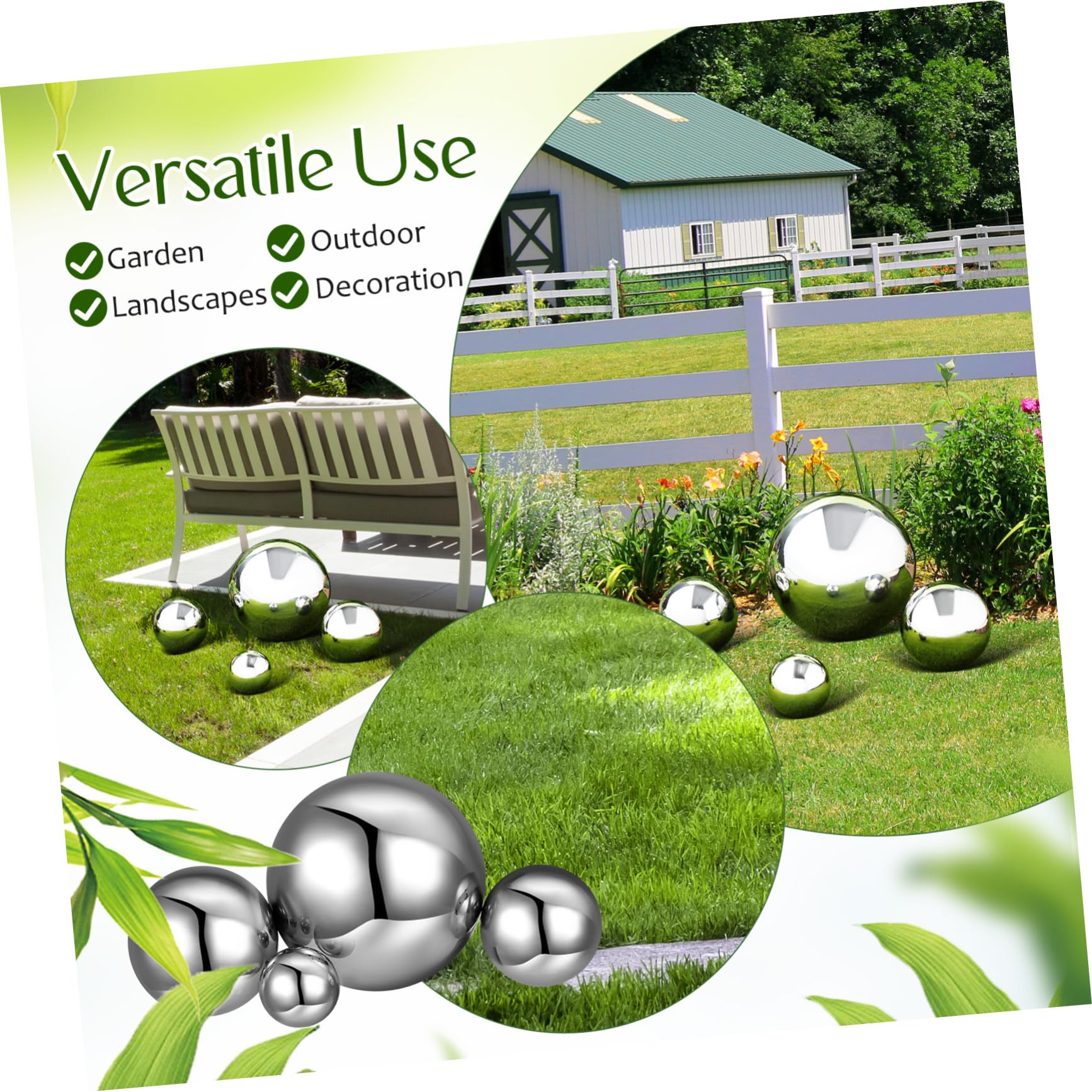 6 Piezas Bolas de Jardín Reflectantes de Acero Inoxidable Acabados Espejo Pulido y Superficie sin Costuras Esferas Huecas para Decoración Exterior Estanques y Patios