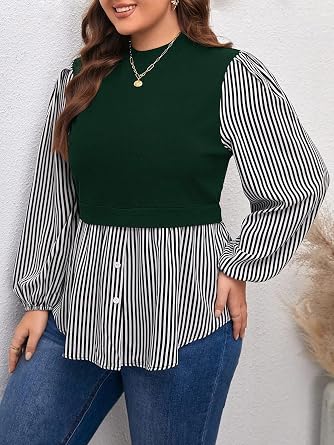Comfortable Casual Striped Plus Size Women's top Elegant