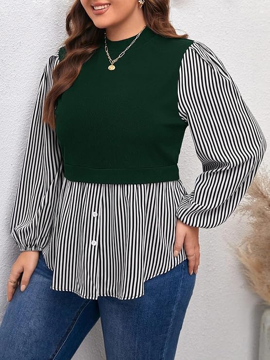 Comfortable Casual Striped Plus Size Women's top Elegant