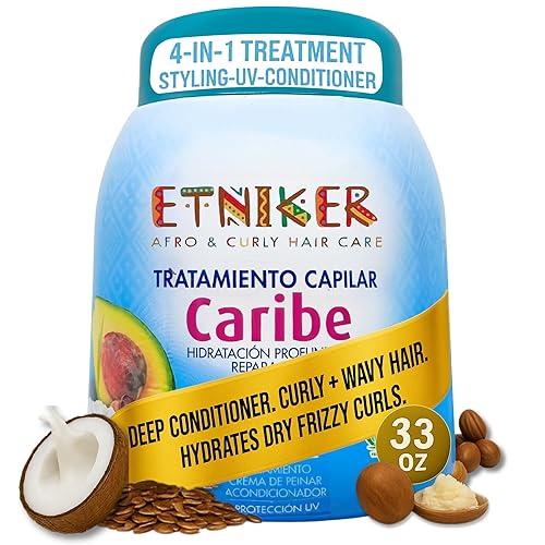 Etniker Caribe, Acondicionador sin enjuague, Crema hidratante para rizos, mascarilla hidratante para el cabello, resultados de grado de salón 33 Oz.
