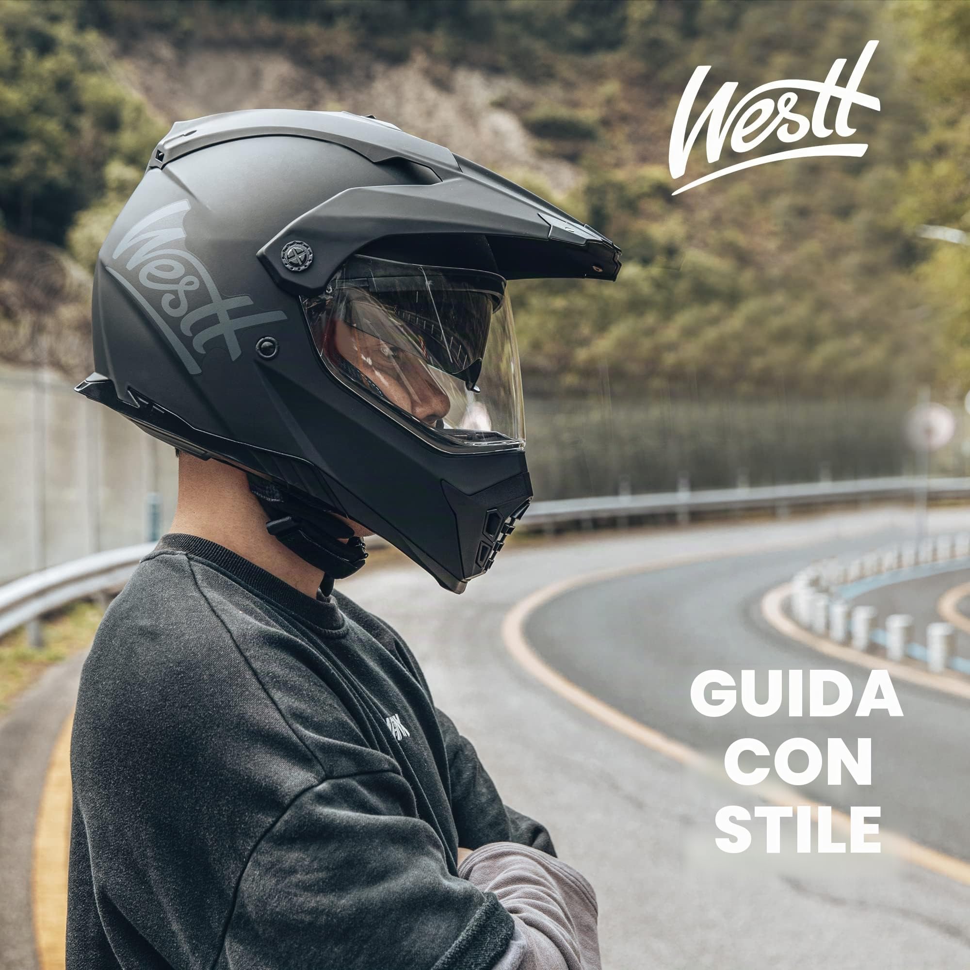 Westt Casco Moto Integrale - Casco Motocross Doppia Visiera ECE DOT Certificato - Casco Cross Per Uomo Donna Casco Da Moto Da Strada