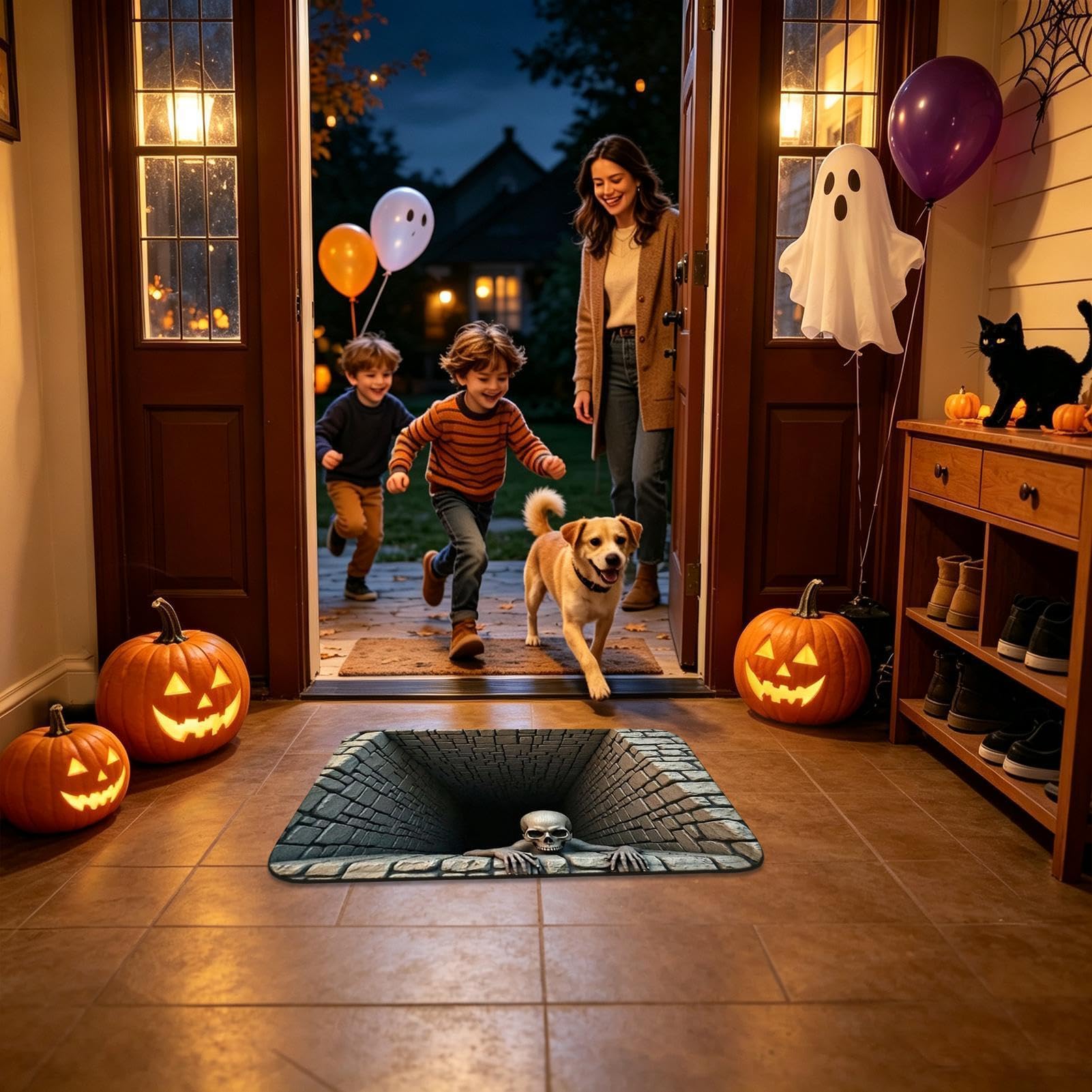 Illusion - Tappeto decorativo rettangolare 3D con fori | Zerbino antiscivolo per Halloween, per casa, soggiorno, vacanze, bagno, vasca da bagno, ingresso