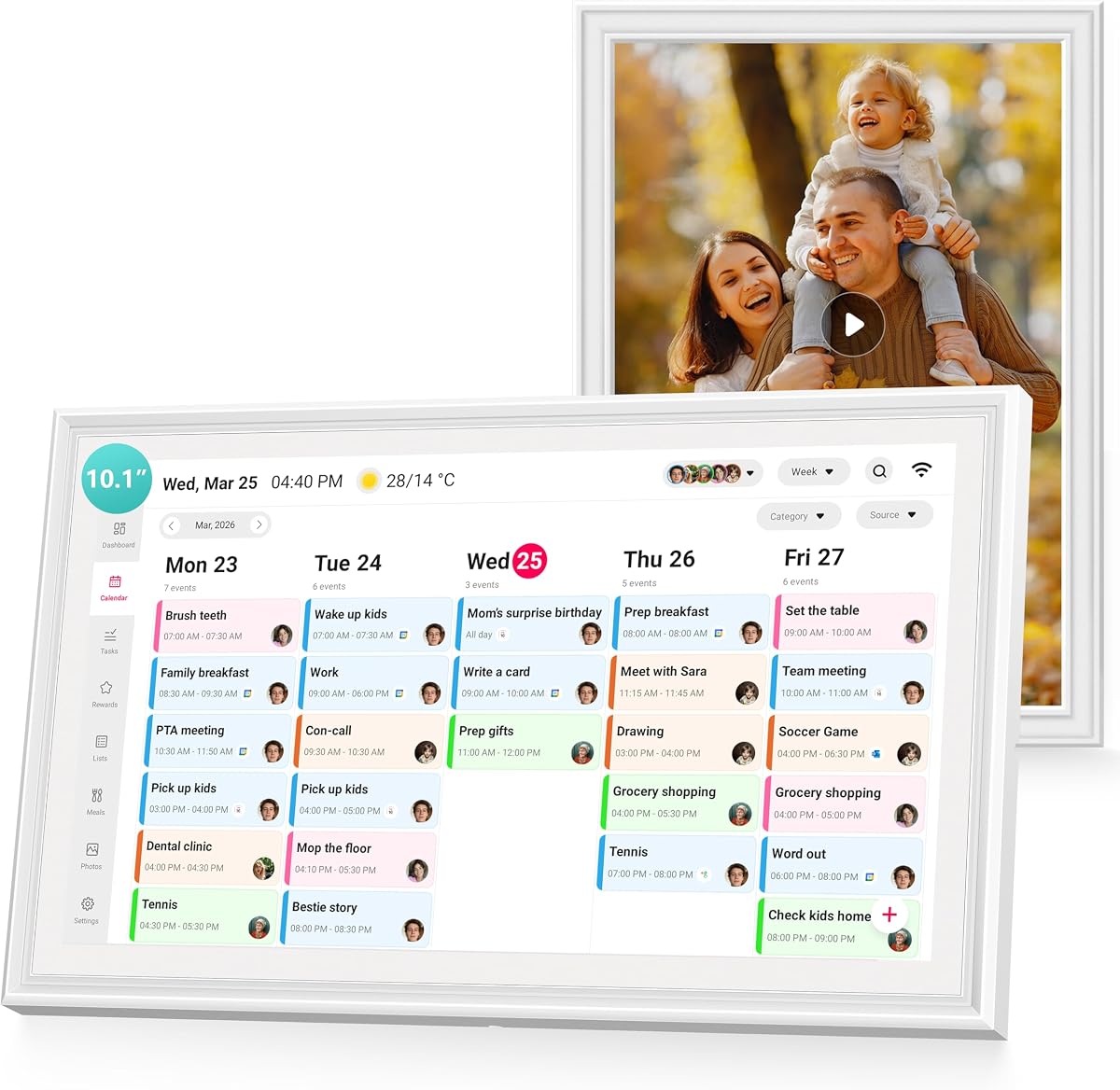 Digital Calendar Wall Touch Screen, 10.1 Inch Smart Chore Chart & Family Schedule Organizer, No Subscription Electronic Calendar for Family, Meals, Photo Display, Wall/Desk Mount, Gifts for Women Men
