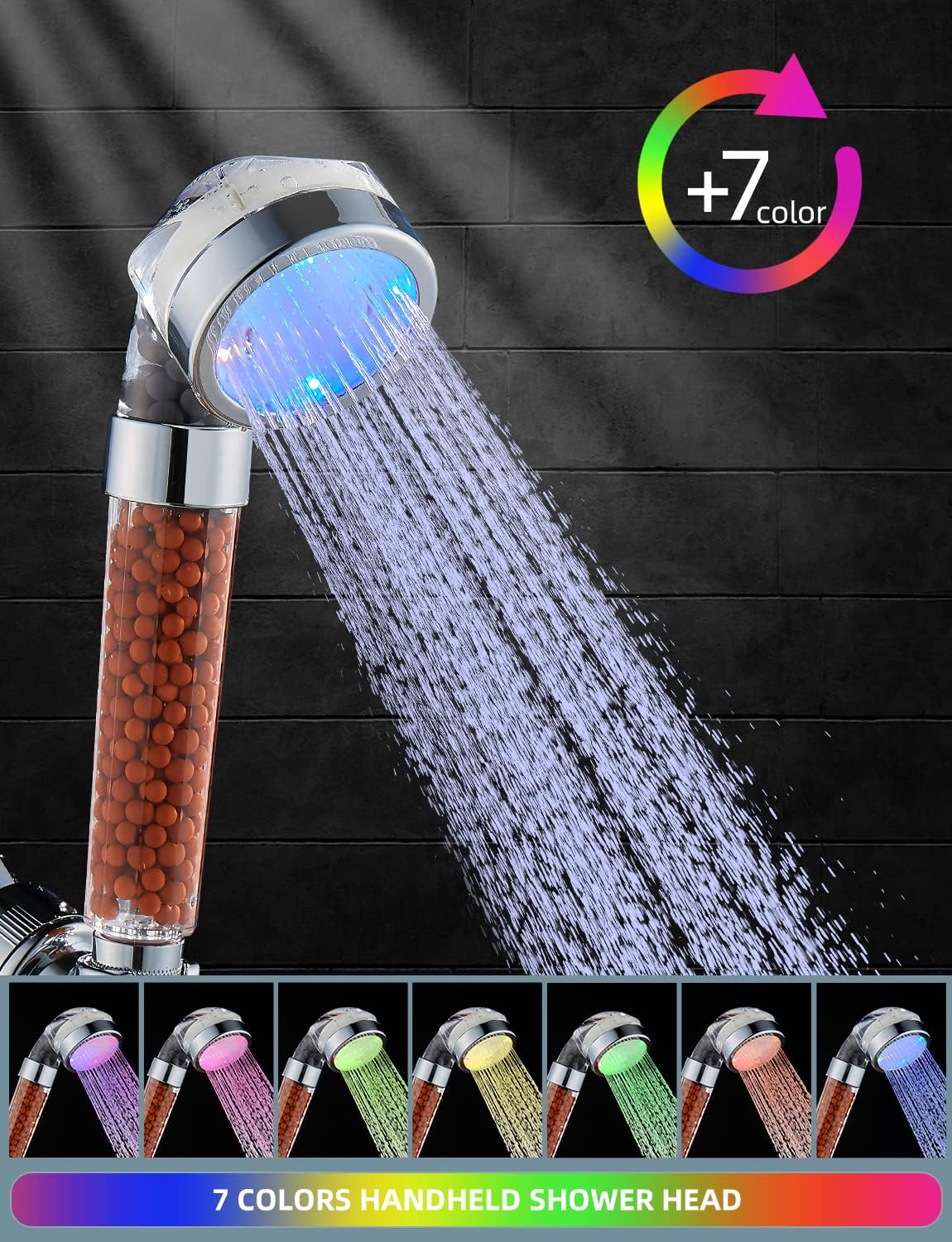 Led Shower Head Set With Light, Handheld Showerhead with Hose and