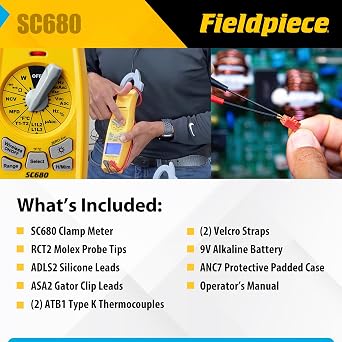 Fieldpiece SC680 Clamp Meter - Wireless Power Multitester for HVACR Professionals - AC/DC Swivel Clamp Meter with Dual Display - HVAC Tools