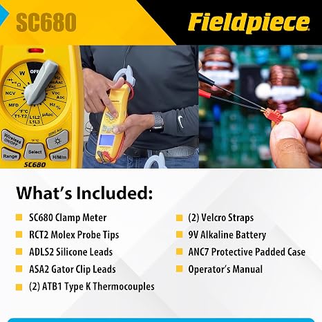 Fieldpiece SC680 Clamp Meter - Wireless Power Multitester for HVACR Professionals - AC/DC Swivel Clamp Meter with Dual Display - HVAC Tools