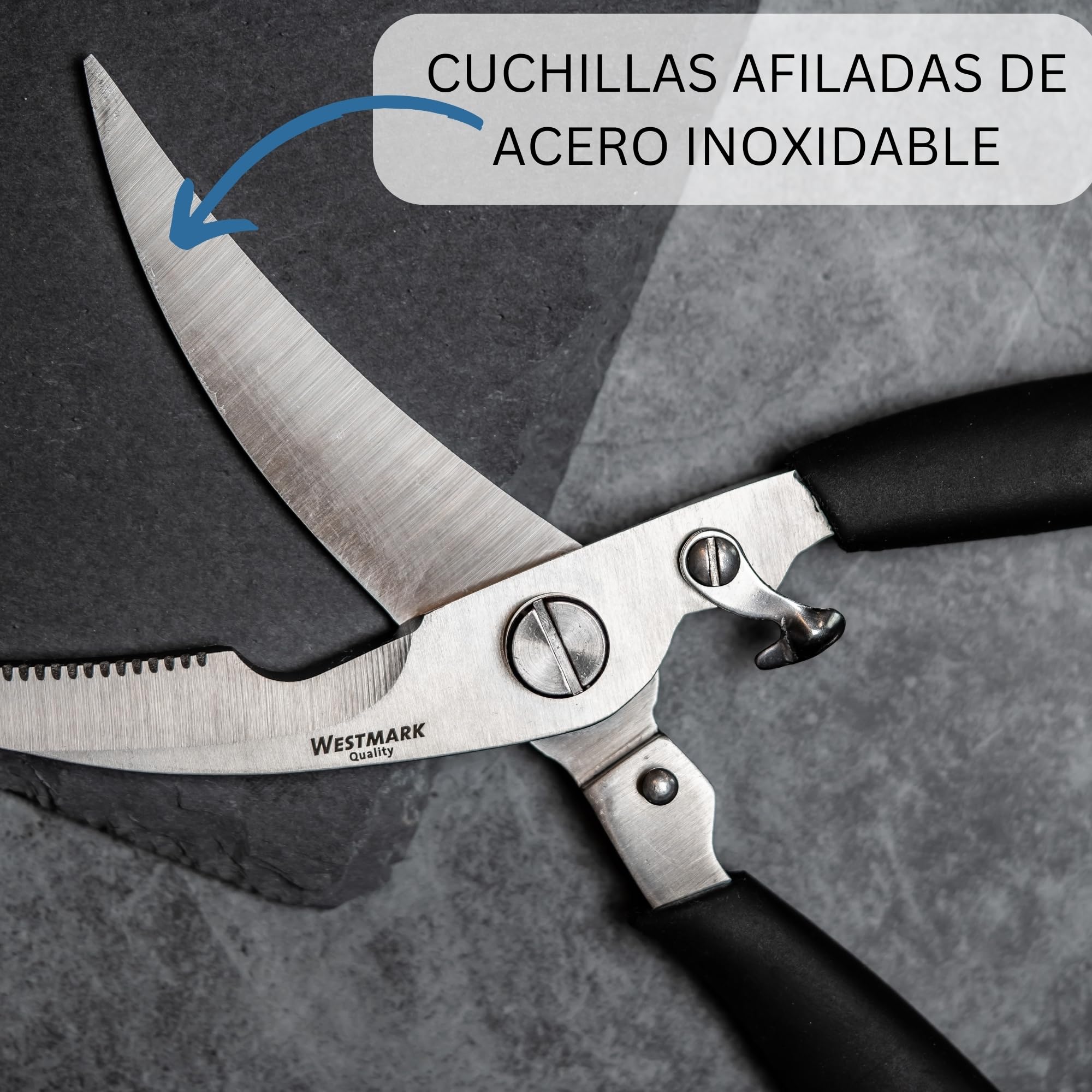 Westmark Set de Acero Inoxidable para Aves, 1x Tijeras para Aves, 1 x exprimidor para Asar & Hilo de Cocina 60m, para Catering o en casa (Negro/ 3 Piezas)