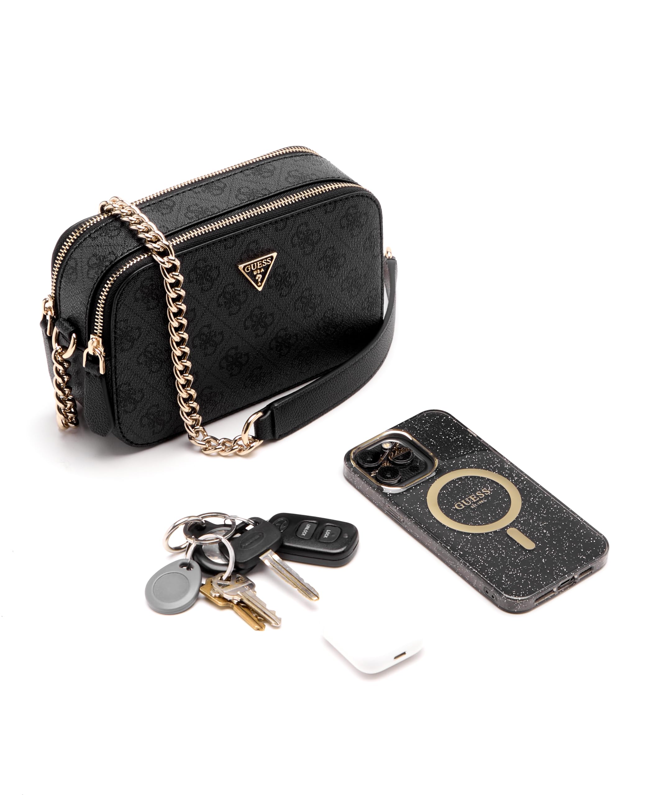 GUESS Damen Noelle Ii Crossbody Kamera Umhängetasche, Kohle-Logo Ansicht 2