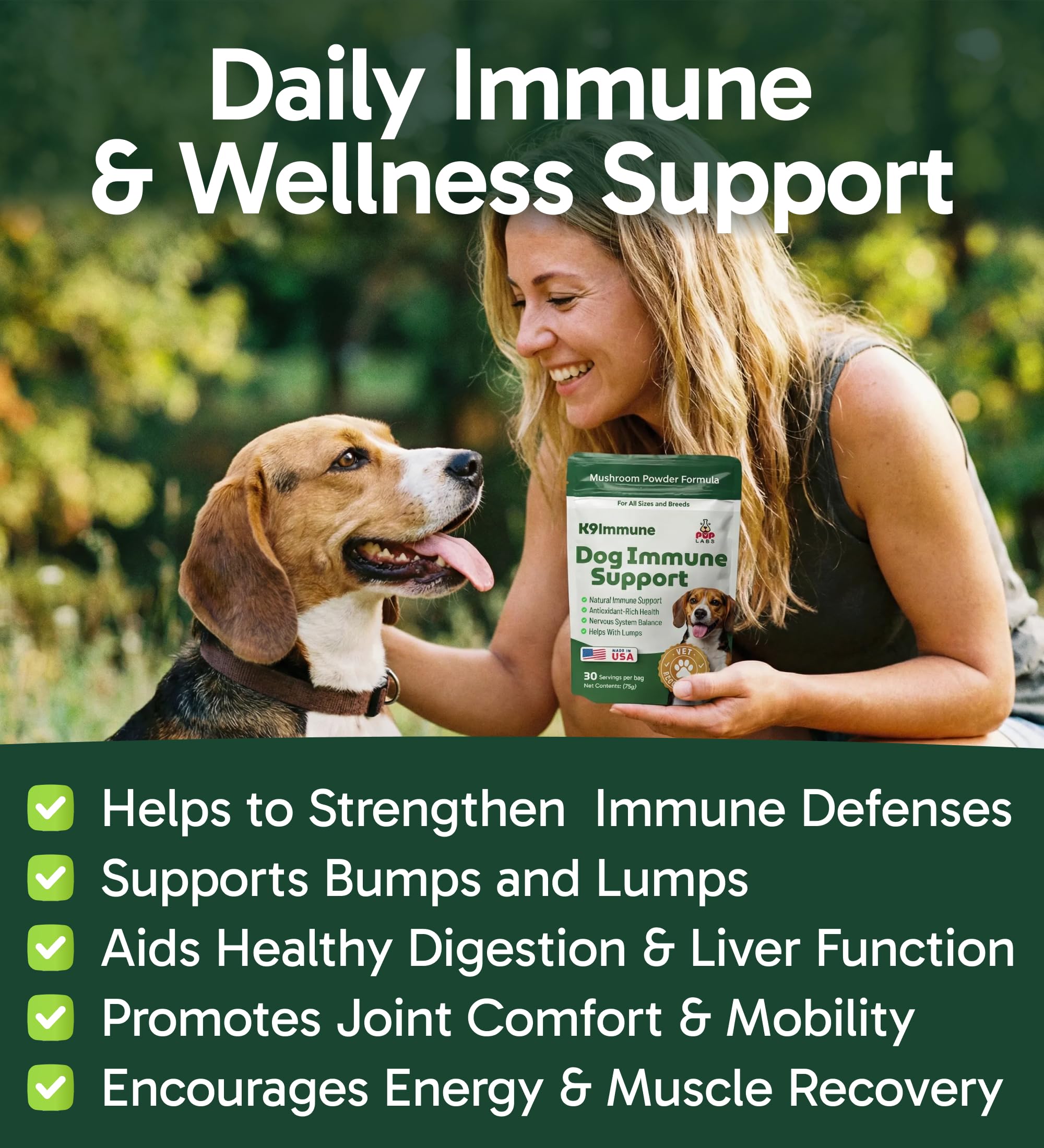 K9 Immune, All-Natural Mushroom Powder for Dogs for Immunity, Digestion, Joints, & Energy, Antioxidant-Rich & USA-Made, Dog Immune Support with Turkey Tail Mushroom for Dogs, 30 Servings — Amazon image 2