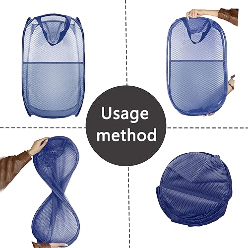 Miniatura 3 de Cesta plegable para ropa sucia, bolsa de malla plegable para lavandería, extra grande, 28 x 16 x 16 pulgadas, paquete de 2 (negro + azul)