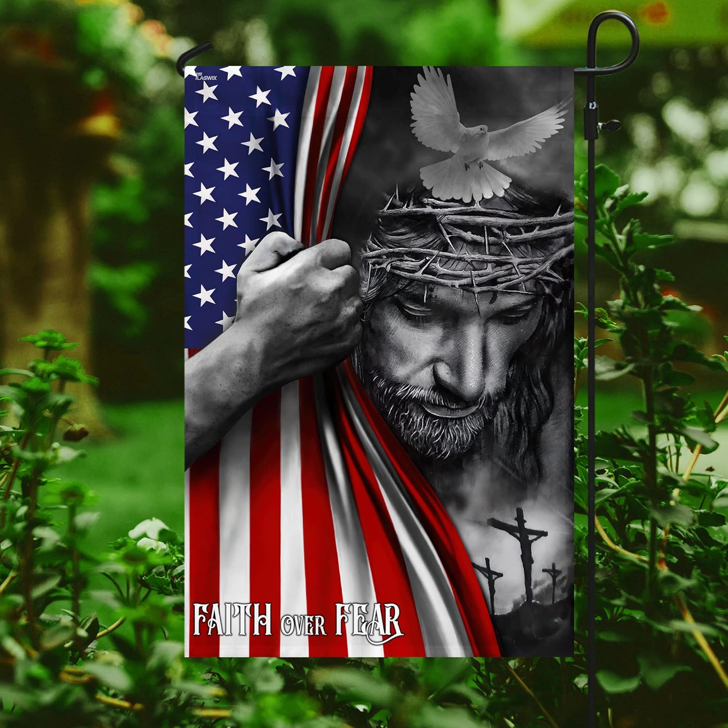 FLAGWIX Christian Patriot American Flags, Faith Over Fear God Flag - 4th of July, Independence Day Decorations for Home, Garden Flag 12x18 - Double Sided, Heavy Duty Canvas Indoor Outdoor Flag - Image 6