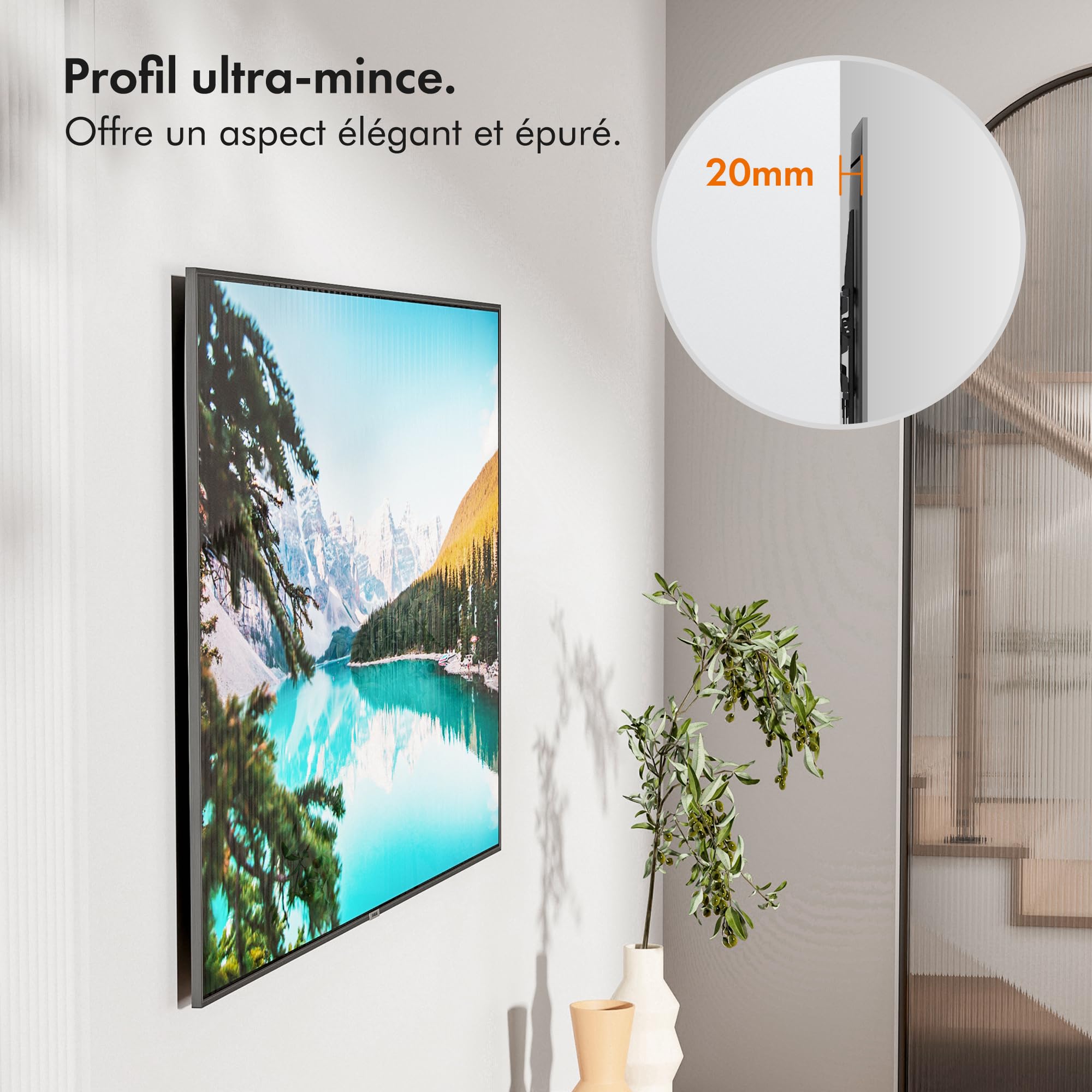 VonHaus Support Mural TV Ultrafin pour Écrans 32-70" - Support TV Mural avec Niveau à Bulle - Capacité de 45 kg - VESA Max : 400 x 400 mm