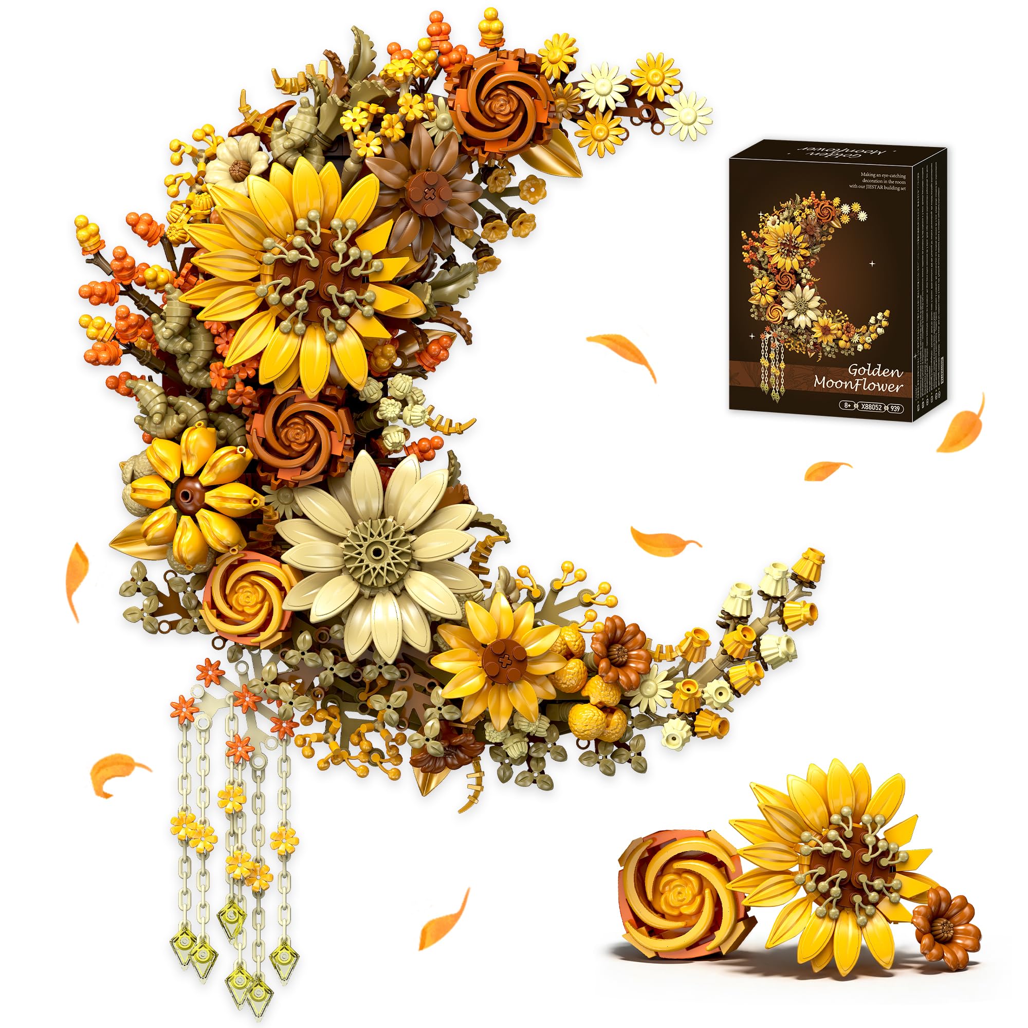 Golden Moon Flower Building Set for Adult & Teen 14+, Flower Wall Art Decor | Wall-Mounte…