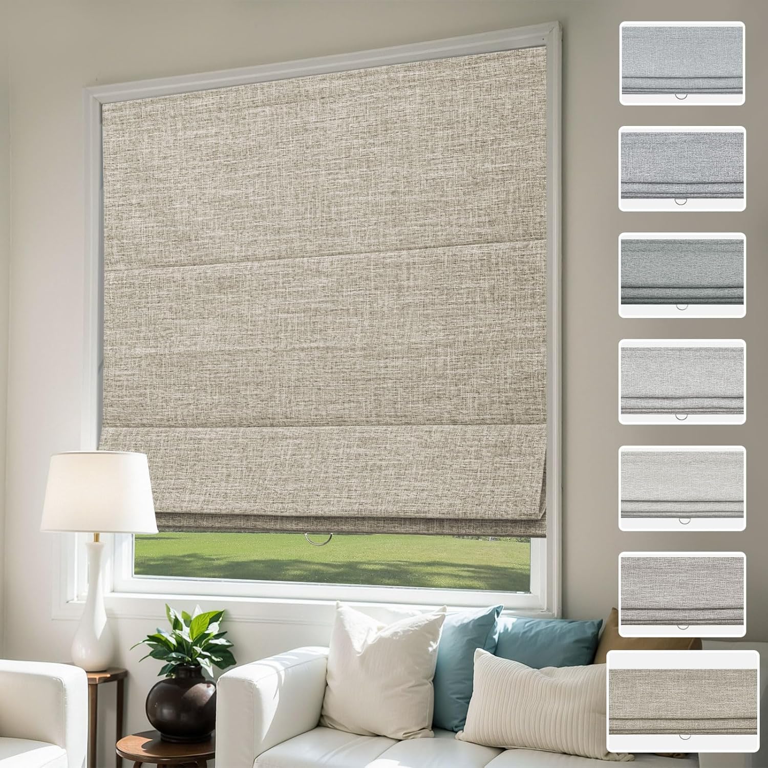 UrMoon Cordless Roman Shade for Windows Waterproof Blackout Roman Shades for Door Fabric Window Blinds for Home, Camel Color(80% Brown), 17" W x 84" H