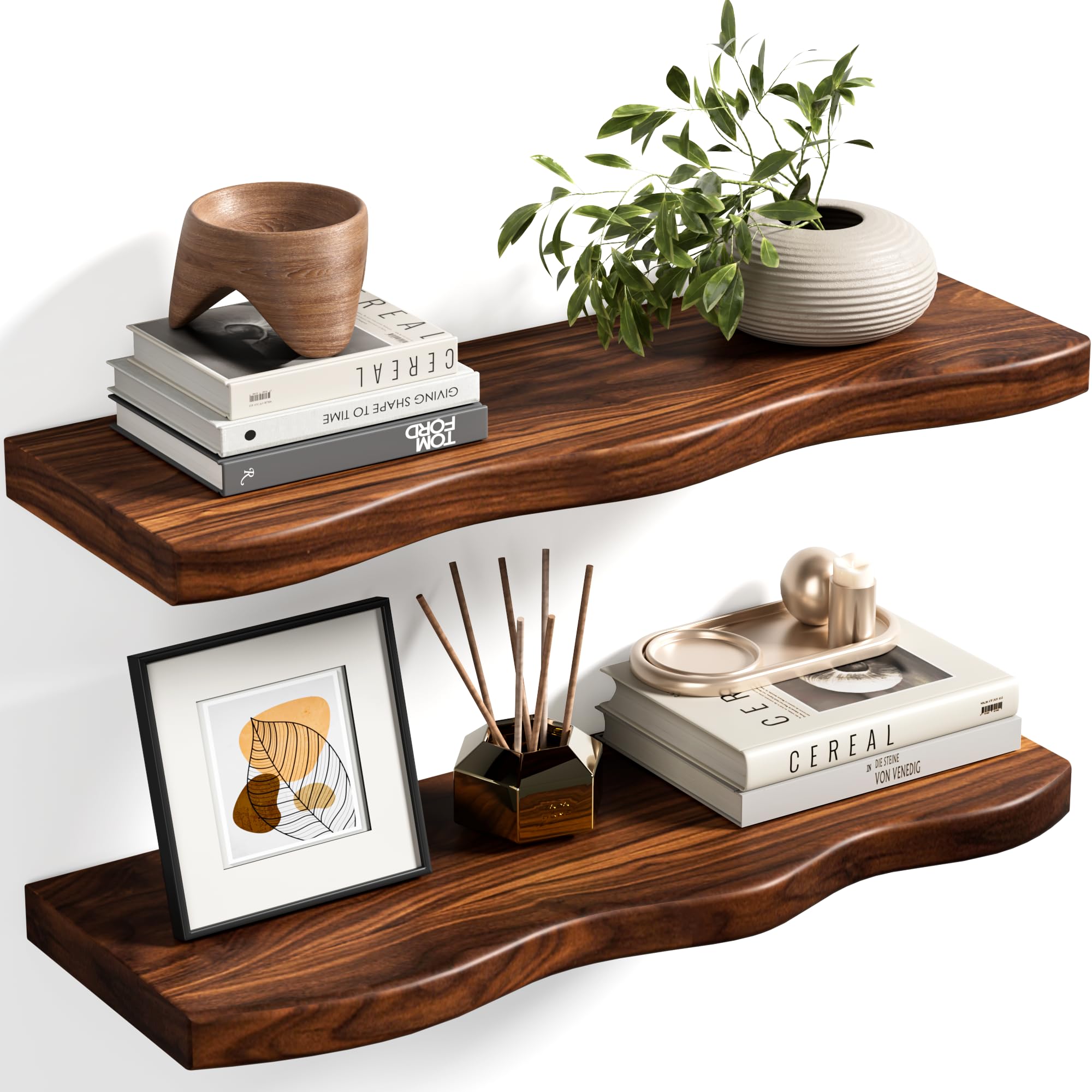 Avytronx Floating Shelves for Wall, 24 inch Rustic Wooden Floating Shelves, Wall-Mounted Floating Bookshelf, Hanging Shelves with Unique Natural Grain