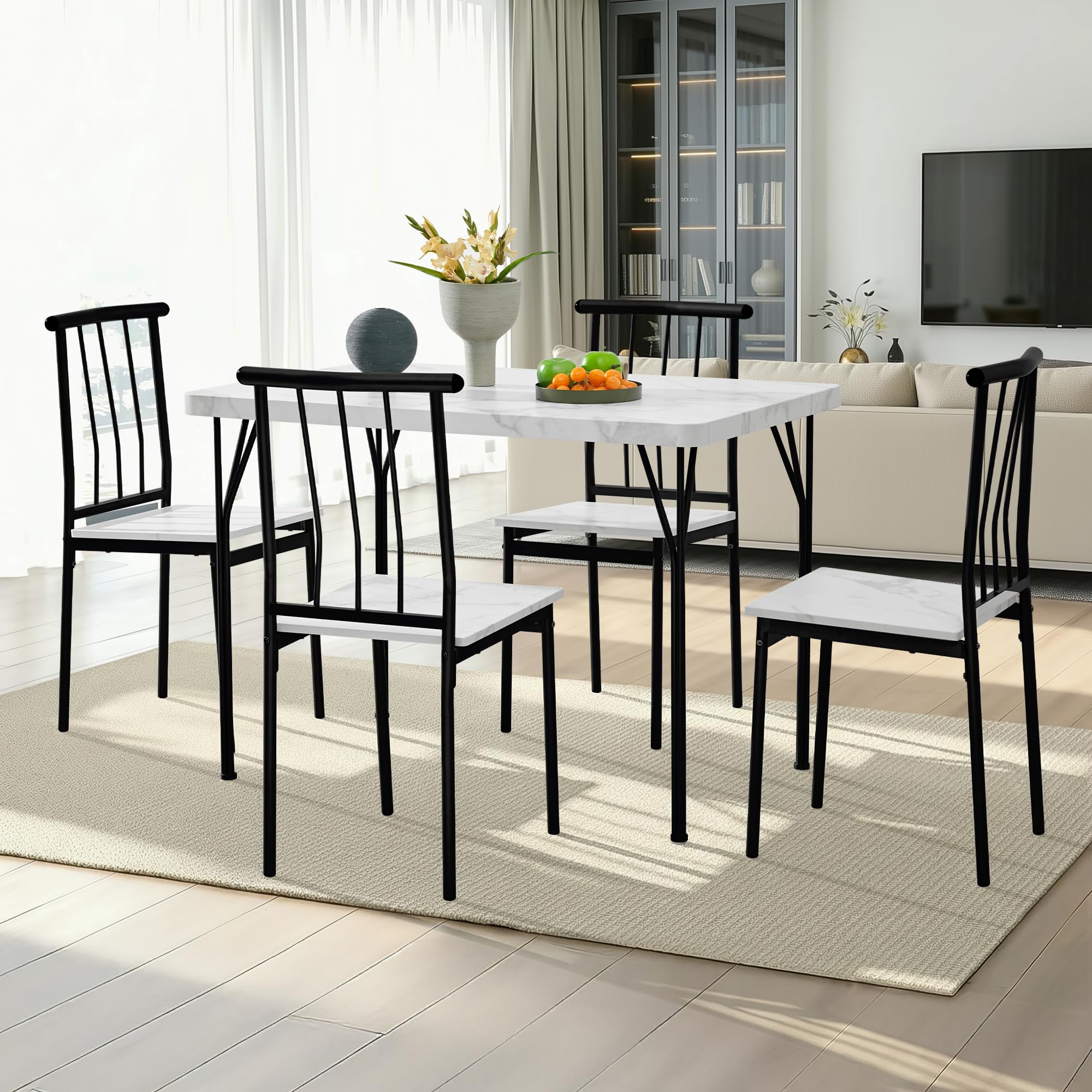 Yaheetech Tavolo da Pranzo con 4 Sedie Industriale Set 5 Pezzi Mobili da Bar Cucina Soggiorno Retro Salvaspazio in Legno e Metallo Marrone Tavolo 110x70x76.5cm Piano Spesso 4cm Bianco/Nero