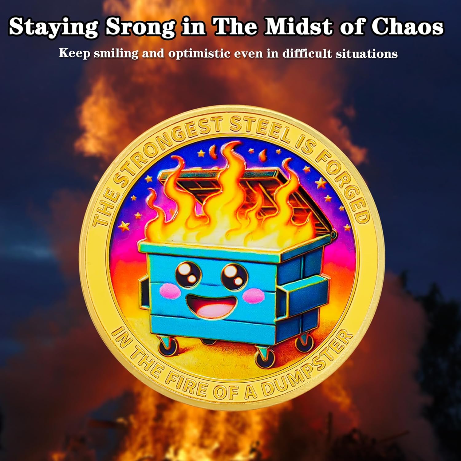 Dumpster Fire Challenge Coin 1 Pcs, Colorful Dumpster Fire Coin, Funny Inspirational Commemorable Coins for Workers, Coworkers, Friends, Family