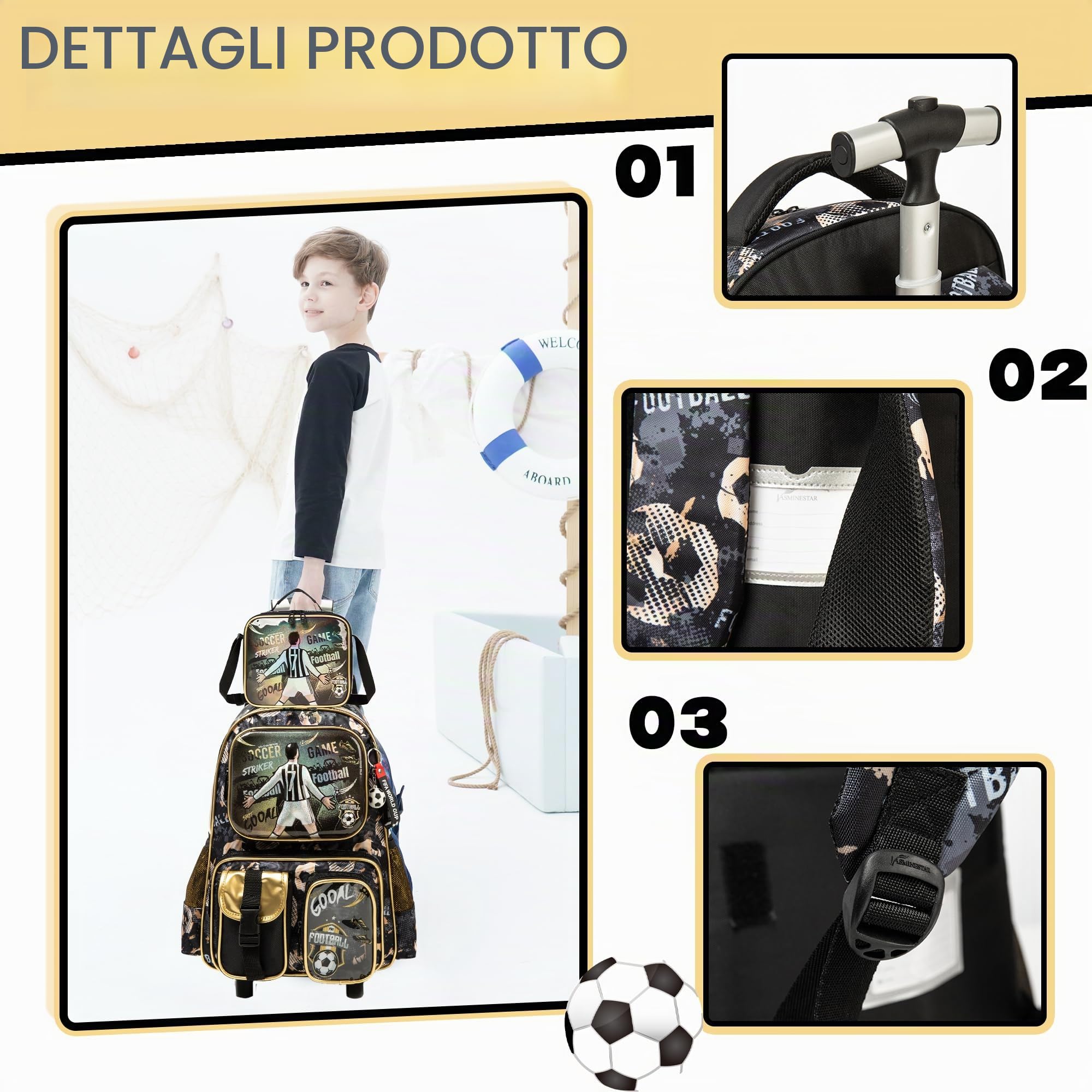 HTgroce Zaino Trolley Scuola 3 in 1 Kit da Viaggio Scolastico per Ragazzi
