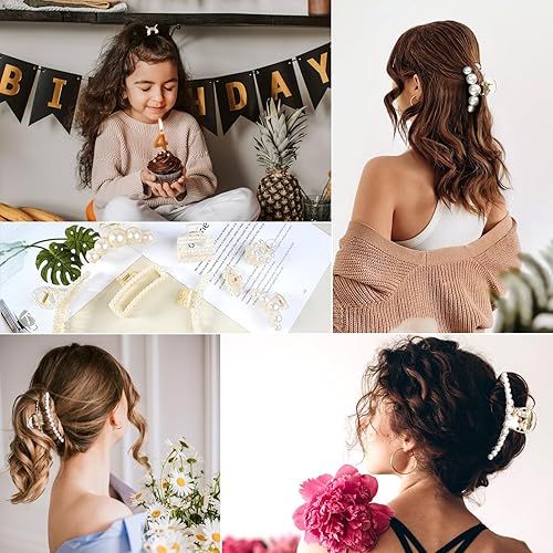 Miniatura 6 de 8 pinzas para el cabello de perlas para mujeres, pinzas de pasador de pelo de perlas para cabello grueso y fino, accesorios para el cabello de