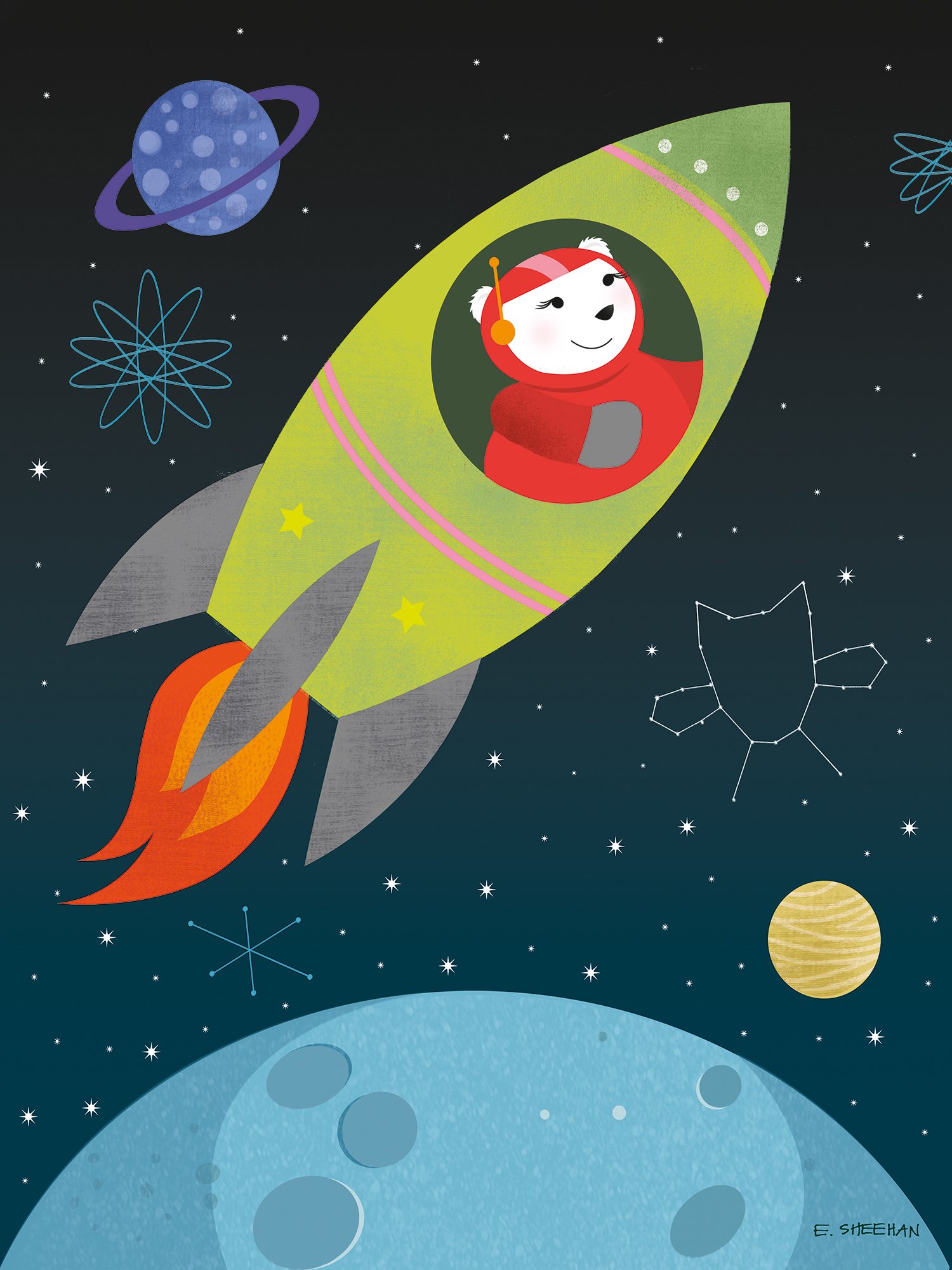 Happy Spaces Kids Wall Art Canvas Print: Nola in Outer Space by Elisa Sheehan (30 x 40 x 2 cm)