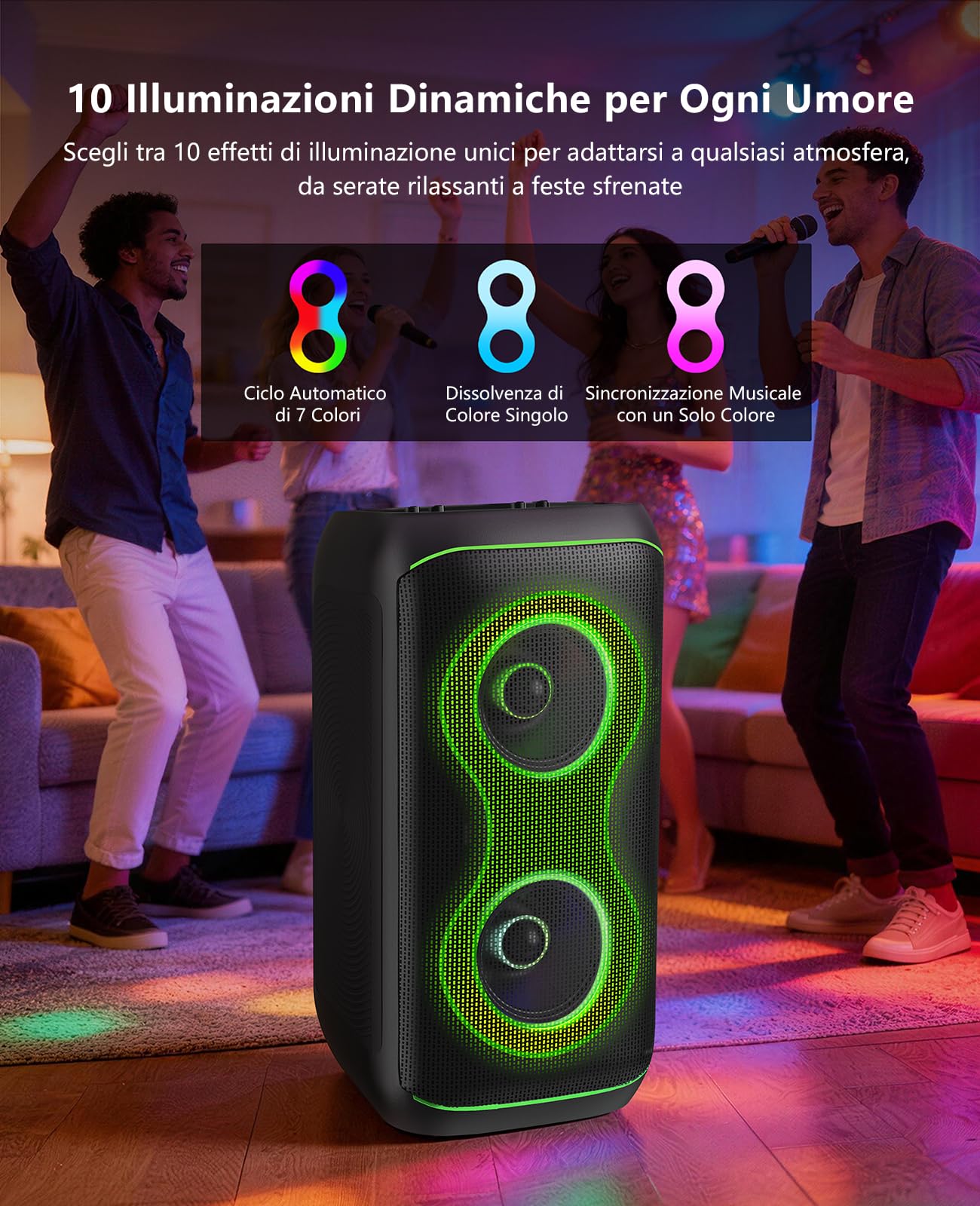 GKD61 Cassa Karaoke con 2 Microfoni UHF Wireless, Cassa Bluetooth Portatile da 400W di Potenza di Picco, Subwoofer da 6,5", Sistema Karaoke Professionale, Supporto USB/TF/AUX, Ideale per Grandi Feste