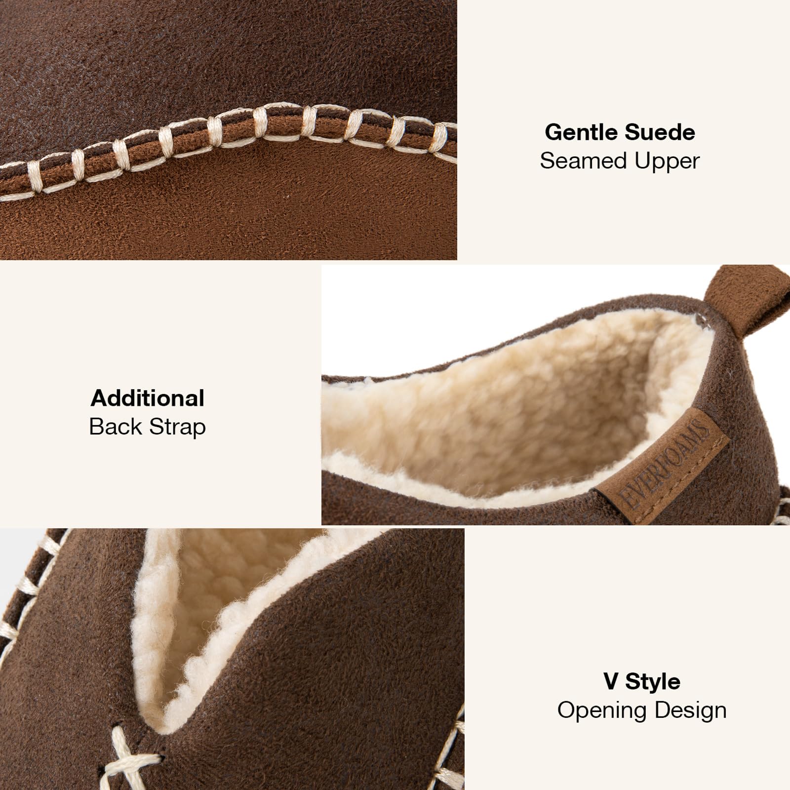 EverFoams - Pantofole Mocassino in Micro Suede Memory Foam con Fodera in Sherpa Fuzzy e Suola Antiscivolo per Uomo