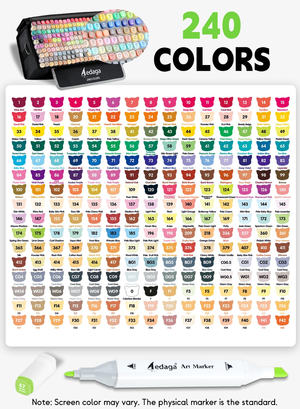 AEDAGA 240 colori Pennarelli ad alcool con App, Pennarelli a doppia punta con astuccio portapenne per adulti, Penne ad alcool per dipingere, schizzo e disegno